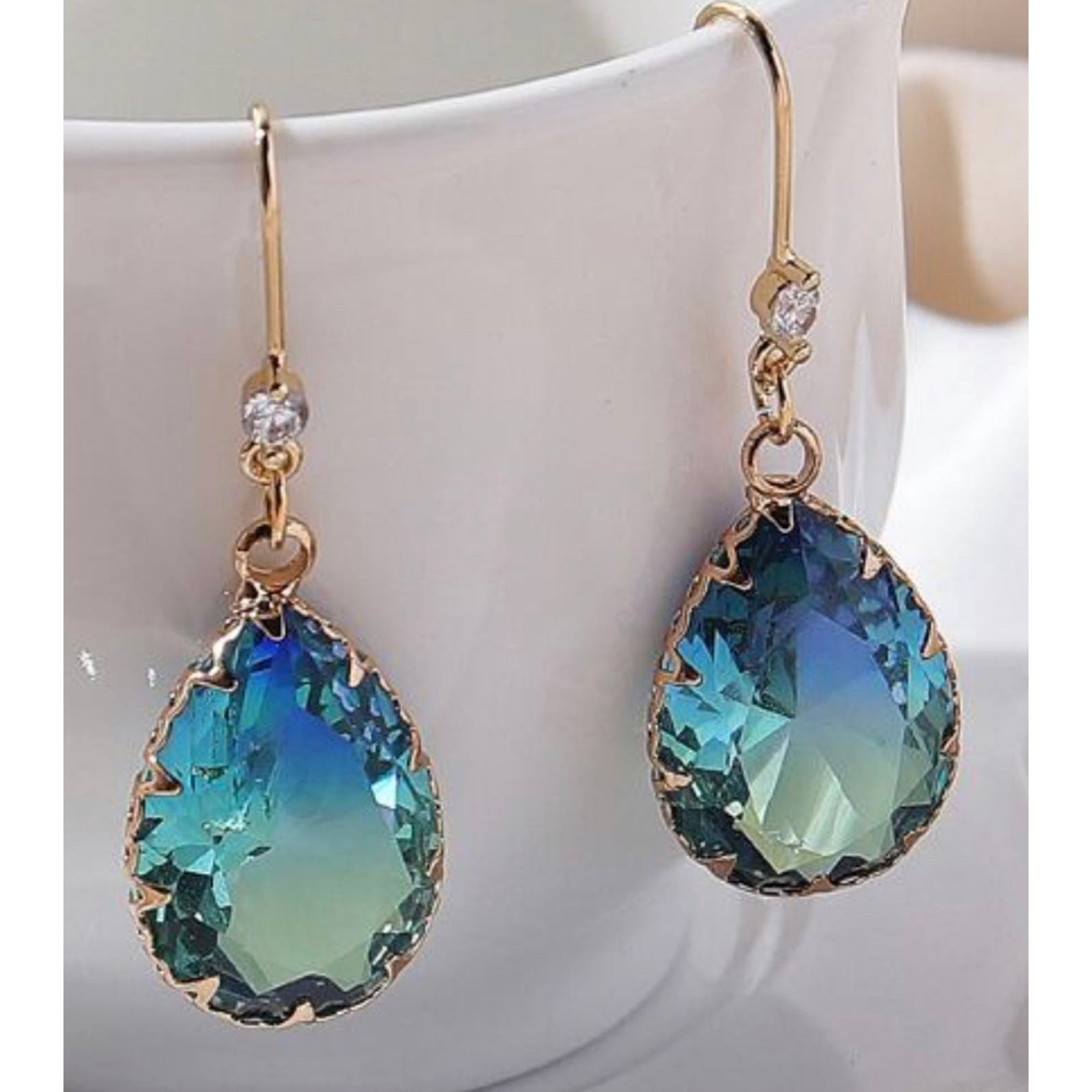 Gold Framed Crystal Drop Earrings 10$